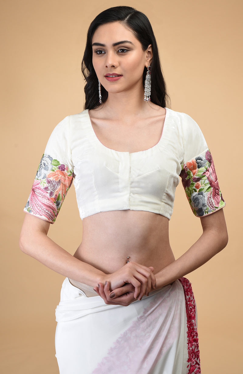 Ivory Parsi Gara Hand Embroidered Saree