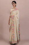 Masterpiece Champagne Lucknowi Chikankari & Parsi Gara Hand Embroidered Heirloom Saree