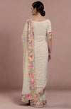 Masterpiece Champagne Lucknowi Chikankari & Parsi Gara Hand Embroidered Heirloom Saree