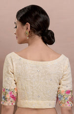 Masterpiece Champagne Lucknowi Chikankari & Parsi Gara Hand Embroidered Heirloom Saree
