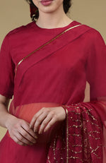Classic Red-Gold Beads & Sequin Zardozi Hand Embroidered Saree