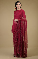 Classic Red-Gold Beads & Sequin Zardozi Hand Embroidered Saree