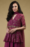 Peacock Pink Beads Zardozi Hand Embroidered Sharara Suit