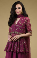 Peacock Pink Beads Zardozi Hand Embroidered Sharara Suit