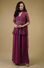 Peacock Pink Beads Zardozi Hand Embroidered Sharara Suit