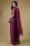 Peacock Pink Beads Zardozi Hand Embroidered Sharara Suit
