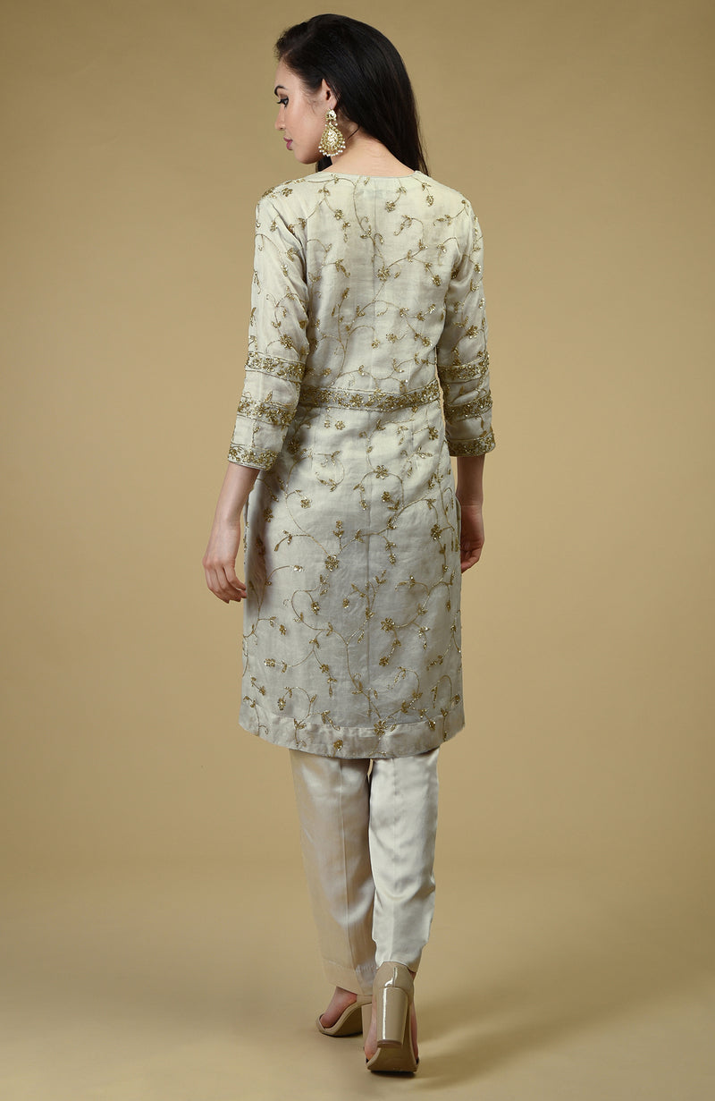 Star White Beads Zardozi Hand Embroidered Tunic Set