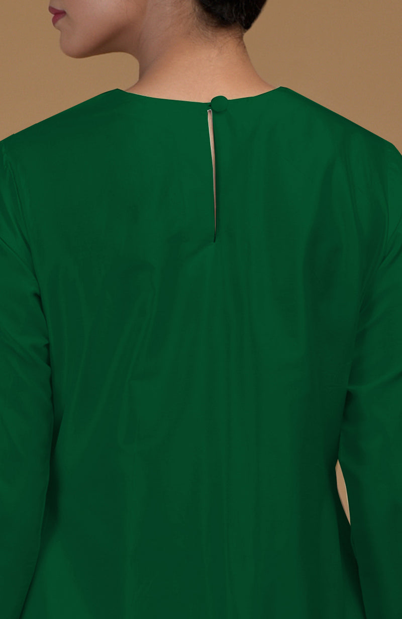 Emerald Green Pure Matka Silk Jewel Neck Kurta Set