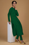 Emerald Green Pure Matka Silk Jewel Neck Kurta Set