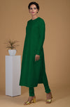 Emerald Green Pure Matka Silk Jewel Neck Kurta Set