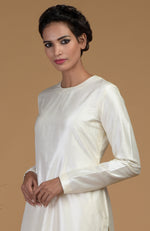 Ivory Pure Matka Silk Jewel Neck Kurta Set