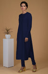 Navy Blue Pure Matka Silk Jewel Neck Kurta Set