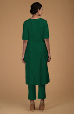 Emerald Green Pure Matka Silk V-Neck Kali Kurta Set