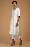 Ivory Pure Matka Silk V-Neck Kali Kurta Set
