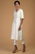 Ivory Pure Matka Silk V-Neck Kali Kurta Set