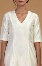 Ivory Pure Matka Silk V-Neck Kali Kurta Set