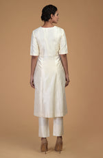 Ivory Pure Matka Silk V-Neck Kali Kurta Set
