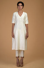 Ivory Pure Matka Silk V-Neck Kali Kurta Set