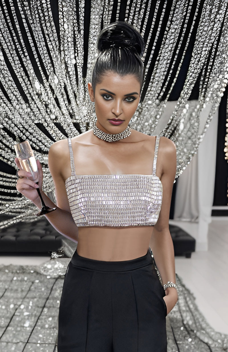 Crystella Black Crystal Hand Embroidered Corset with Pants