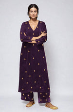 Mulled Grape Dabka Zardozi Hand Embroidered Velvet Kurta Set