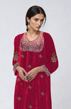 Ruby Red Resham Zari & Zardozi Hand Embroidered Velvet Kurta Set