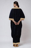 Midnight Blue Beads & Zardozi Hand Embroidered Velvet Kalidaar Kurta Set