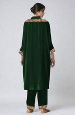 Emerald Green Kashmiri Tilla Dozi Embroidered Velvet Choga Kurta Set