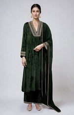 Maroon Gold Zardozi Hand Embroidered Velvet Kurta  Set