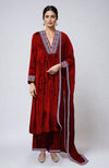 Red  Resham & Zardozi Hand Embroidered Velvet Kurta  Set