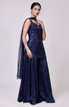 Sapphire Blue Sequin Embroidered Sharara Set