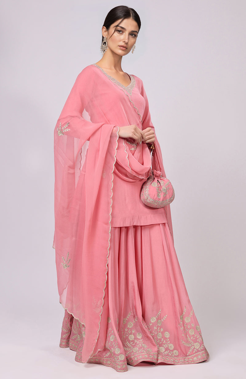 Sage Green Kashmiri Tilla Aari Embroidered Sharara Set