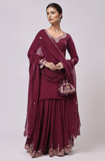 Burgundy Kashmiri Tilla Aari Embroidered Sharara Set