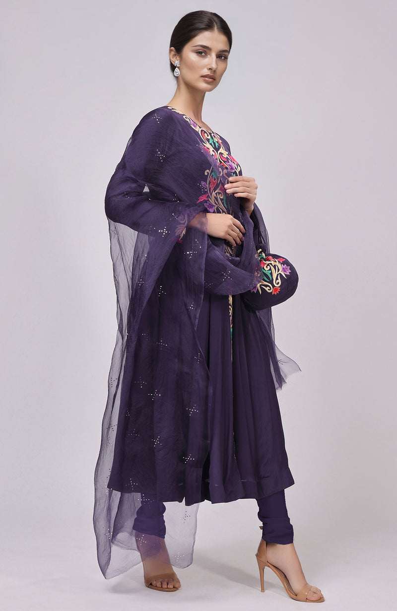 Eclipse Blue Resham Gara Embroidered Anarkali Set