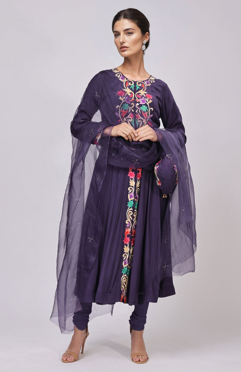 Eclipse Blue Resham Gara Embroidered Anarkali Set