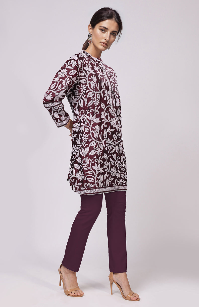 Plum Kantha Embroidered Co-Ord Set