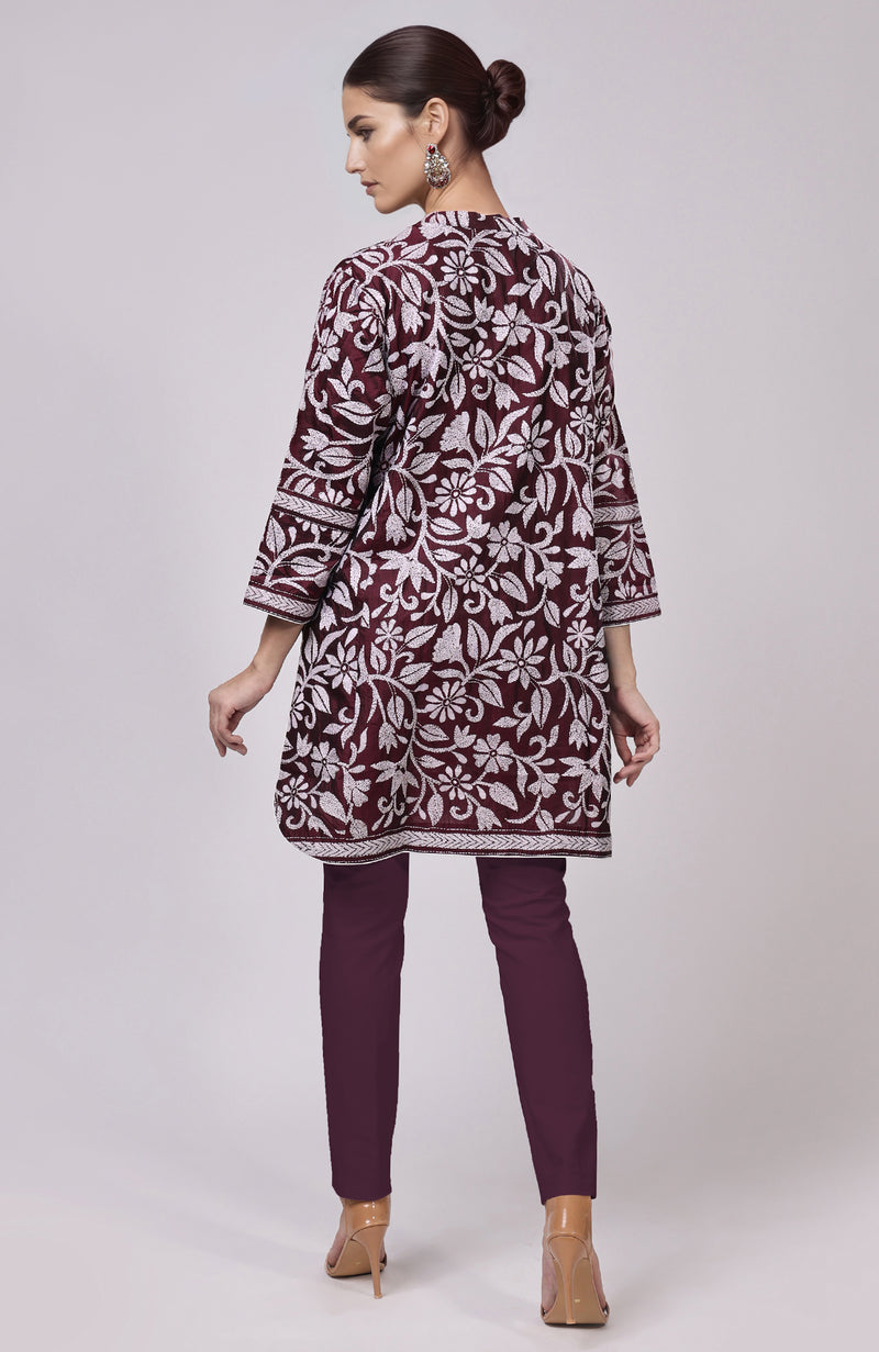 Plum Kantha Embroidered Co-Ord Set