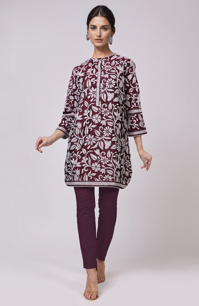 Plum Kantha Embroidered Co-Ord Set