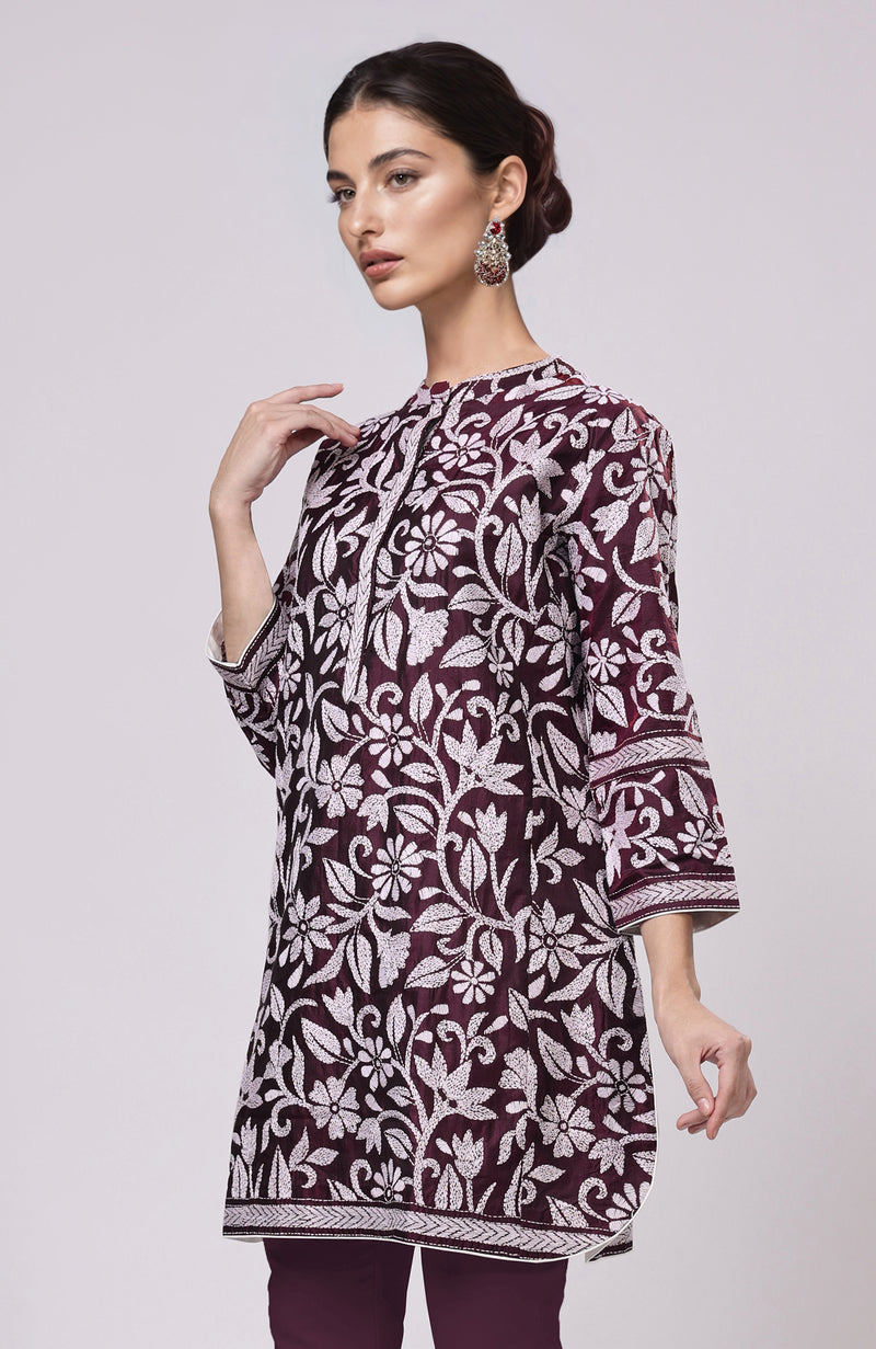 Plum Kantha Embroidered Co-Ord Set