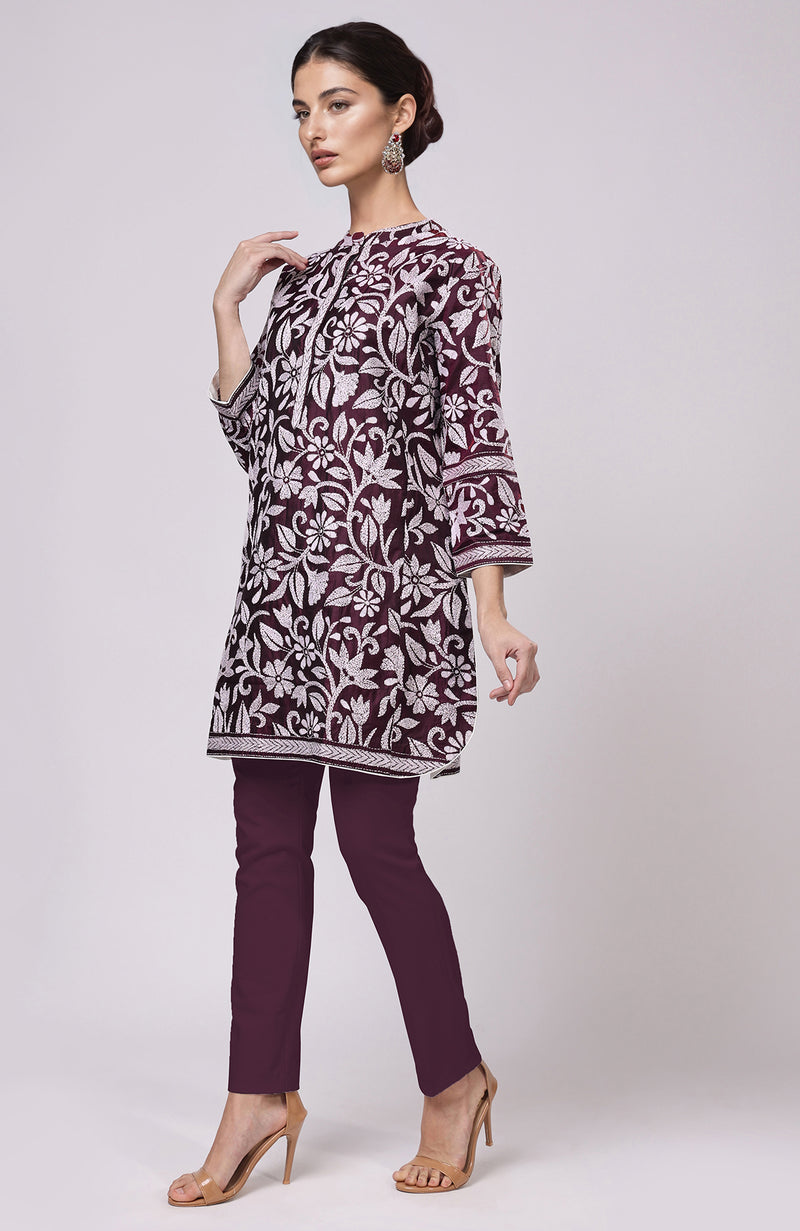 Plum Kantha Embroidered Co-Ord Set
