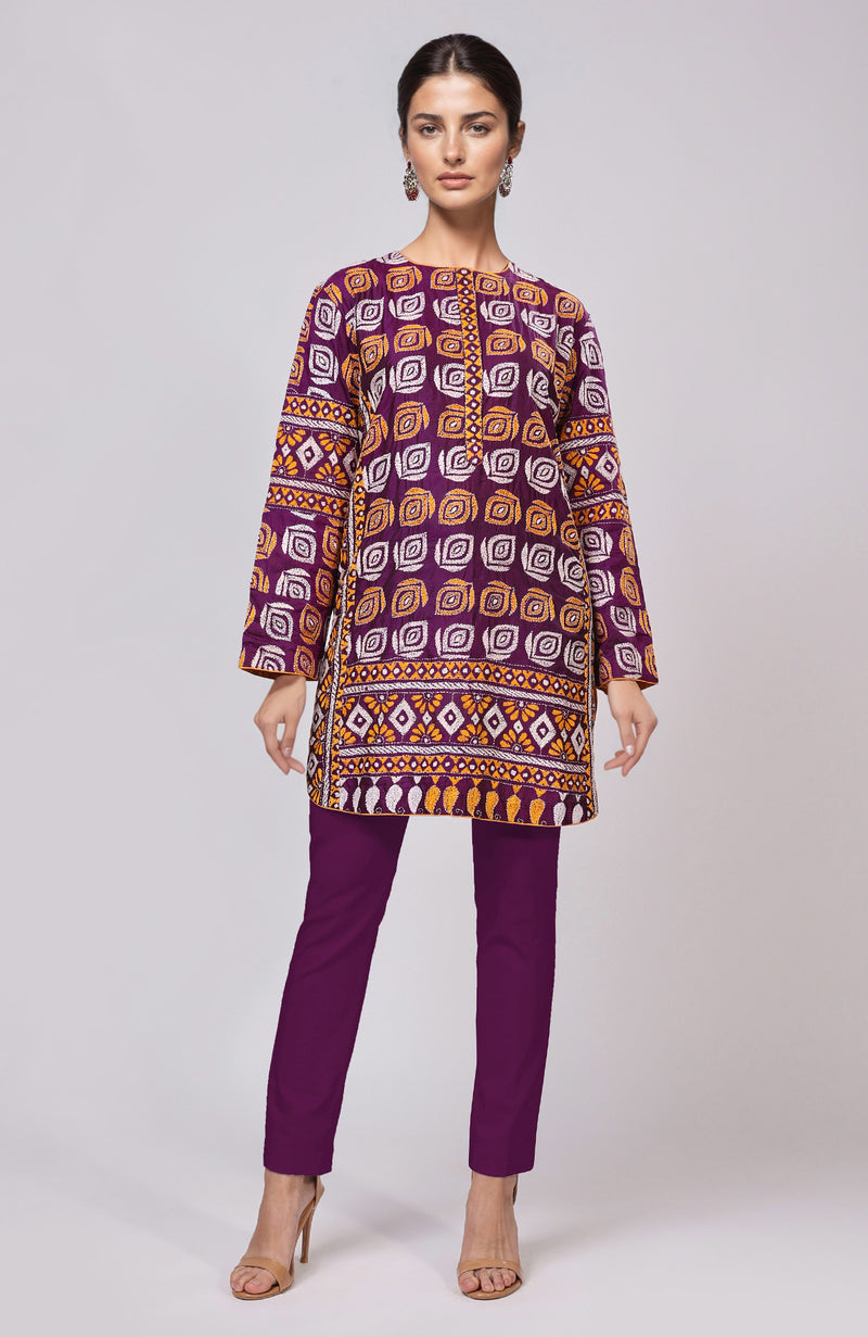 Purple Kantha Hand Embroidered Co-Ord Set