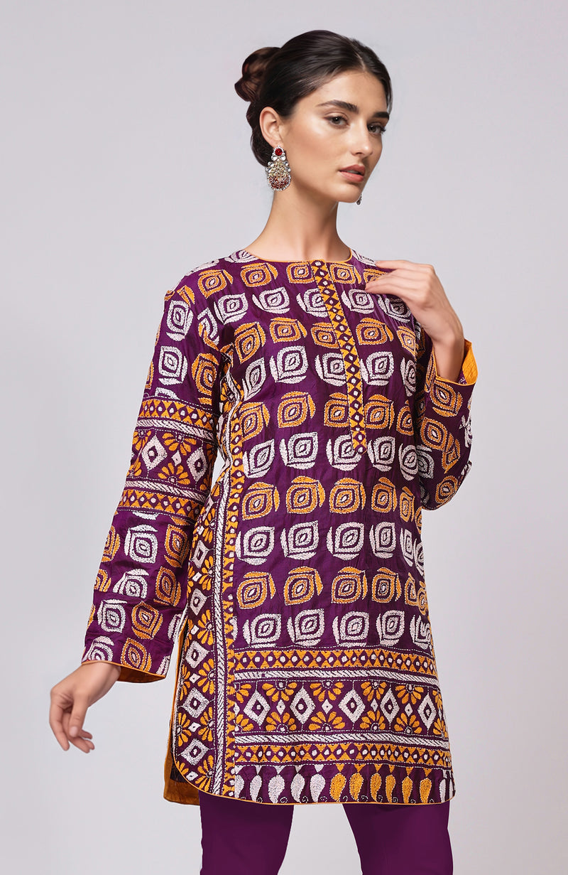 Purple Kantha Hand Embroidered Co-Ord Set