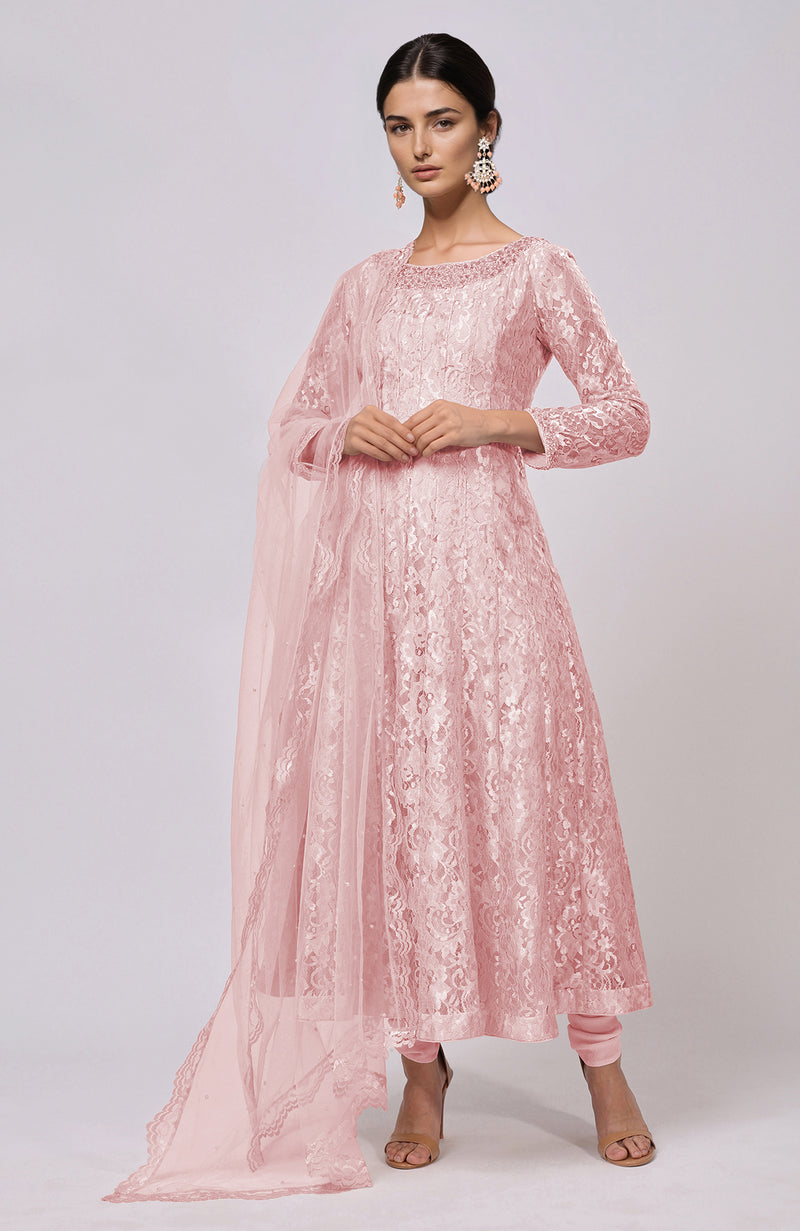 Pressed Rose Lace Anarkali Set