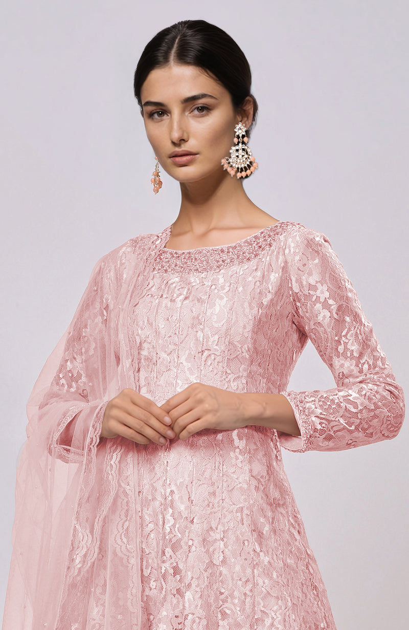 Pressed Rose Lace Anarkali Set
