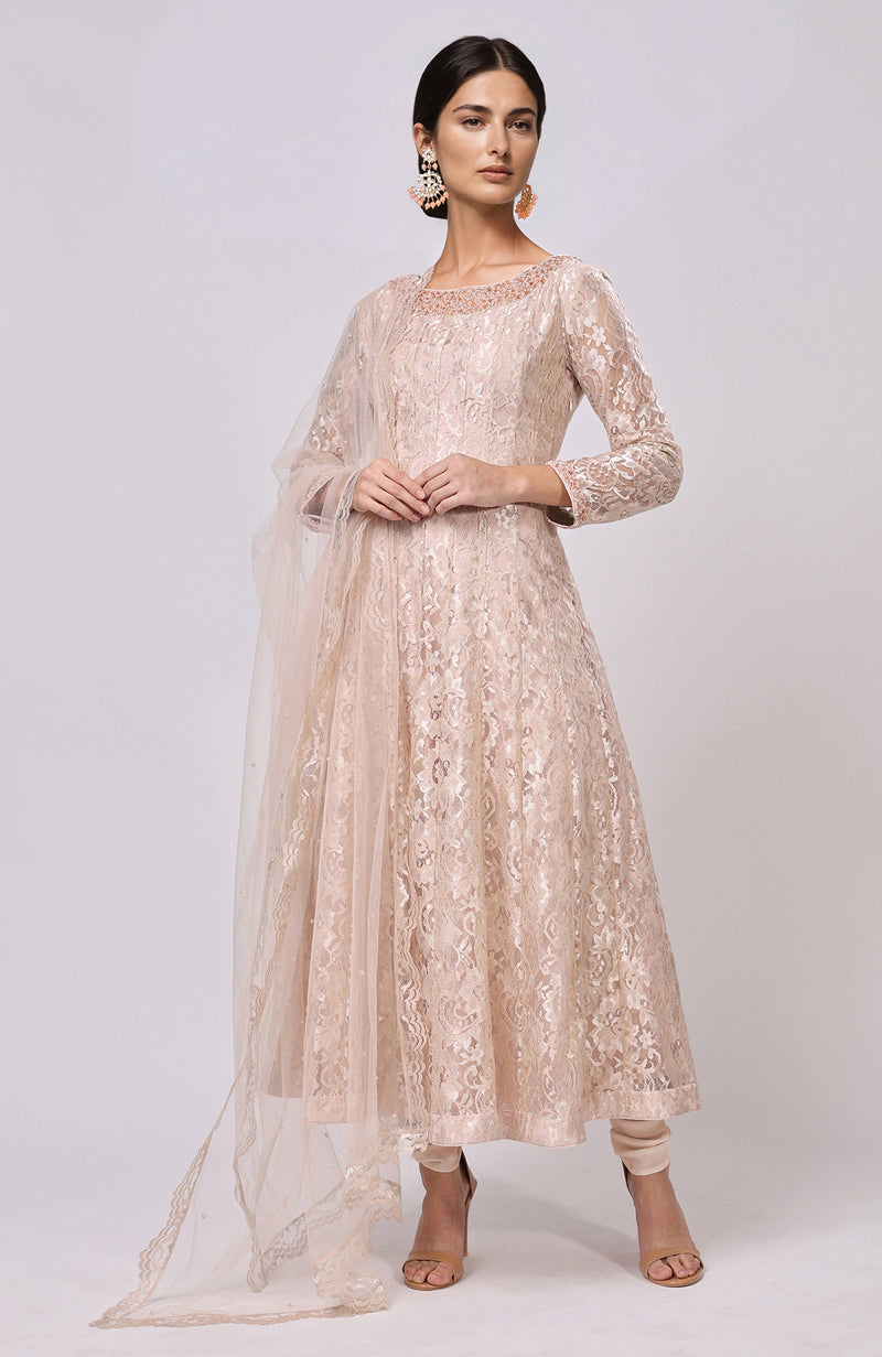 Pressed Rose Lace Anarkali Set