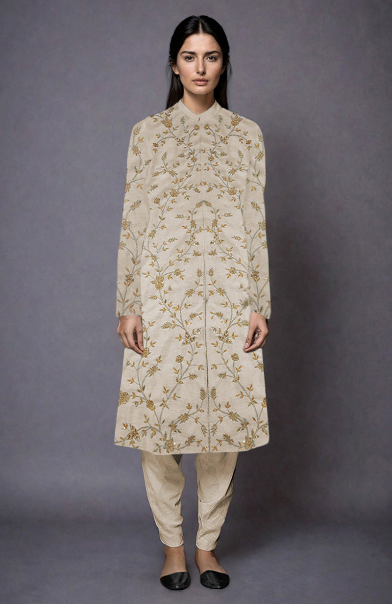 Light Beige Zari and Sequin Embroidered Jacket Set