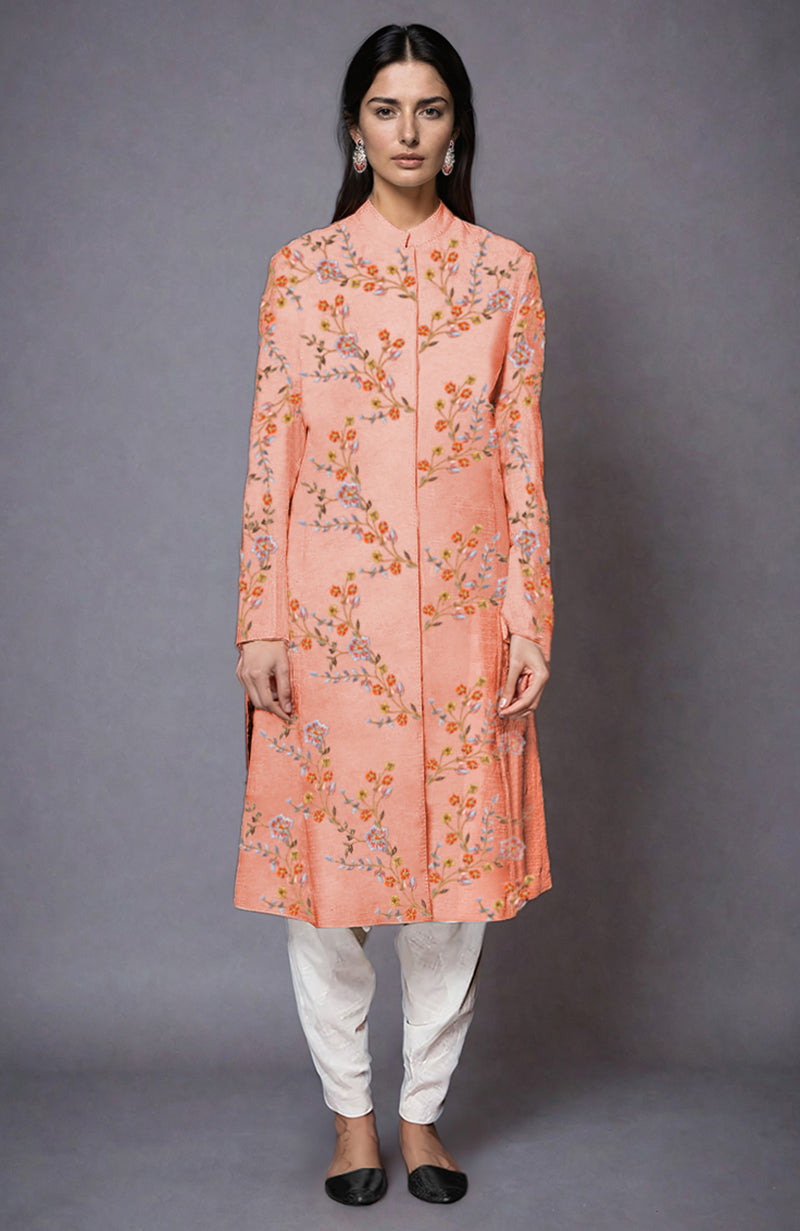 Salmon Resham Embroidered Jacket Set
