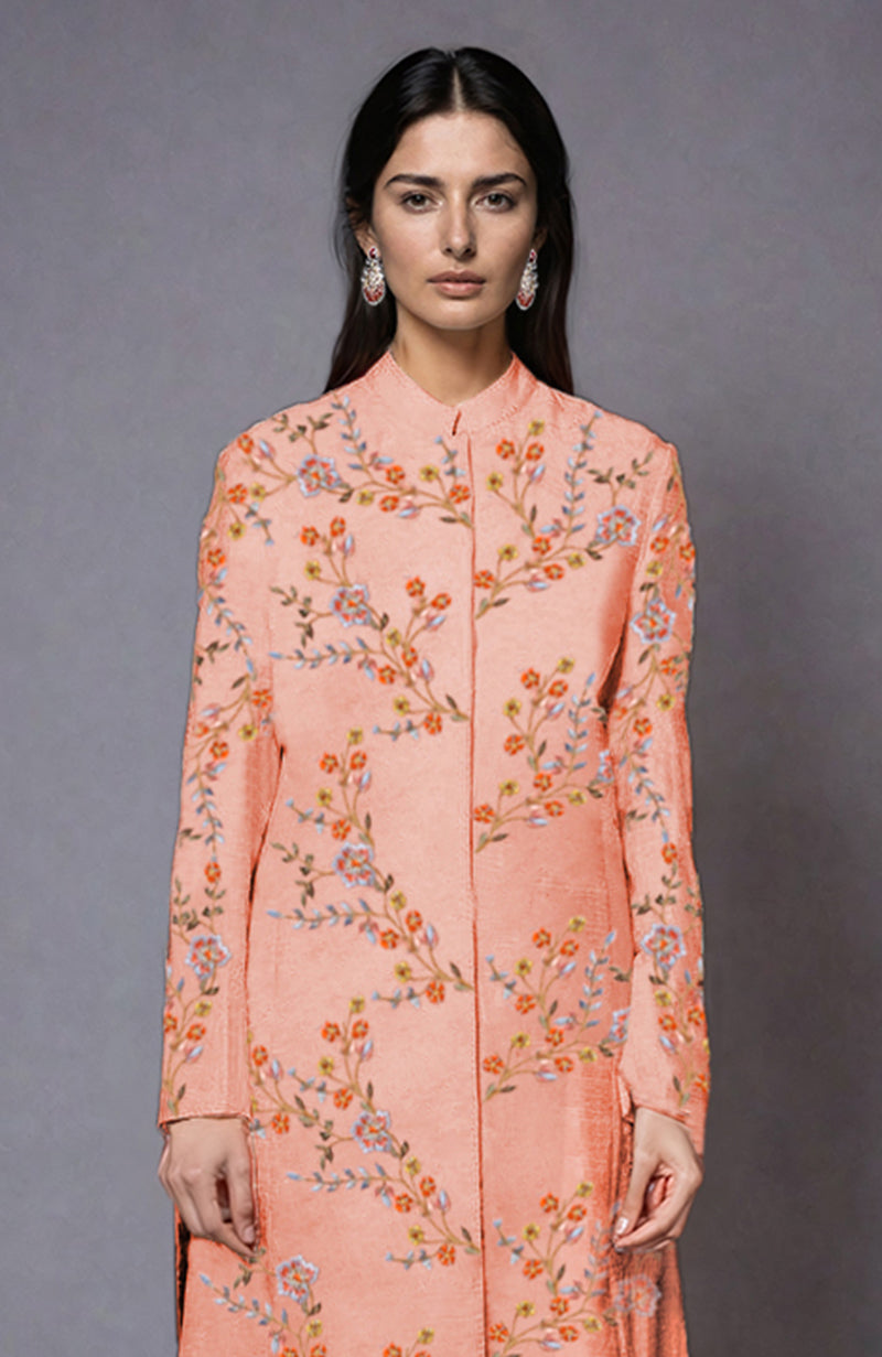 Salmon Resham Embroidered Jacket Set