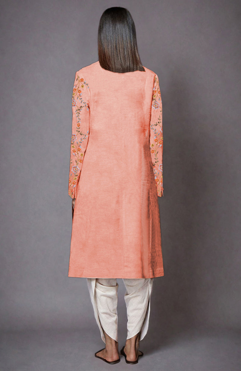 Salmon Resham Embroidered Jacket Set