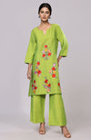Citrus Green Parsi Gara Embroidered Co-ord