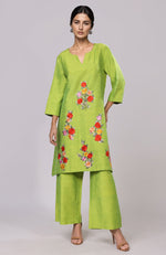 Citrus Green Parsi Gara Embroidered Co-ord